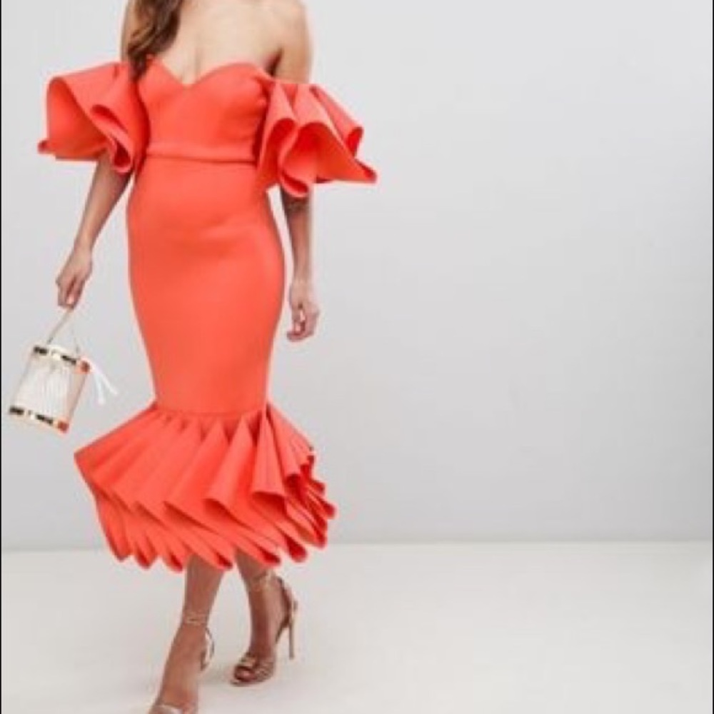 ASOS Coral mermaid silhouette dress with frills